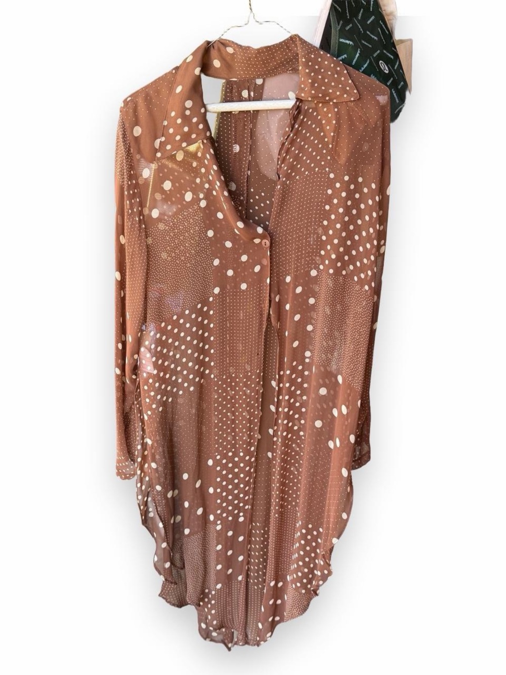 Vintage Made in France Brown Sheer Polka Dot Blouse